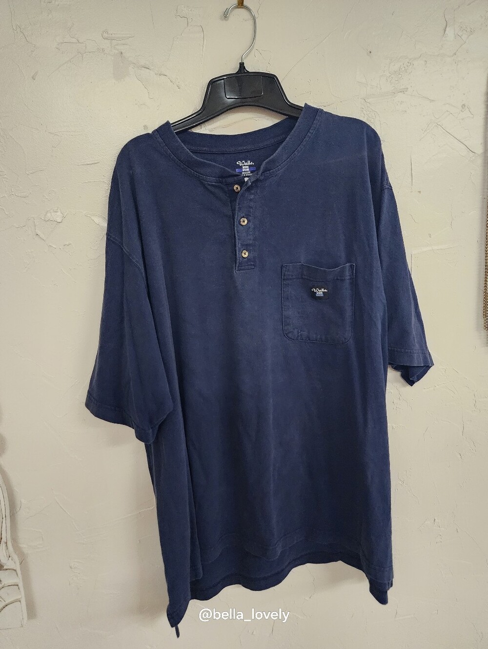 100% Cotton Walls Navy Short-Sleeve Henley with Chest Pocket